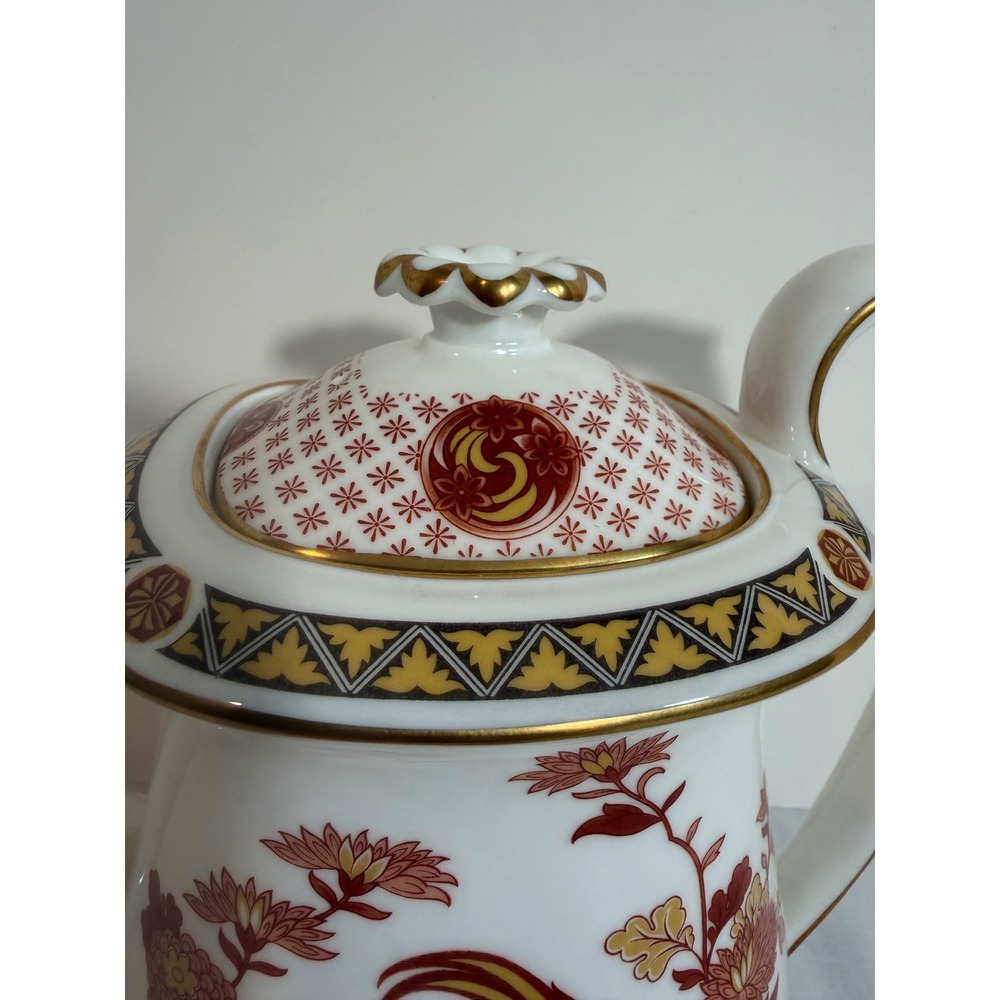 Wedgwood Golden Cockerel Coffee Pot Bone China England Rooster Floral Gold Trim - Picture 4 of 11